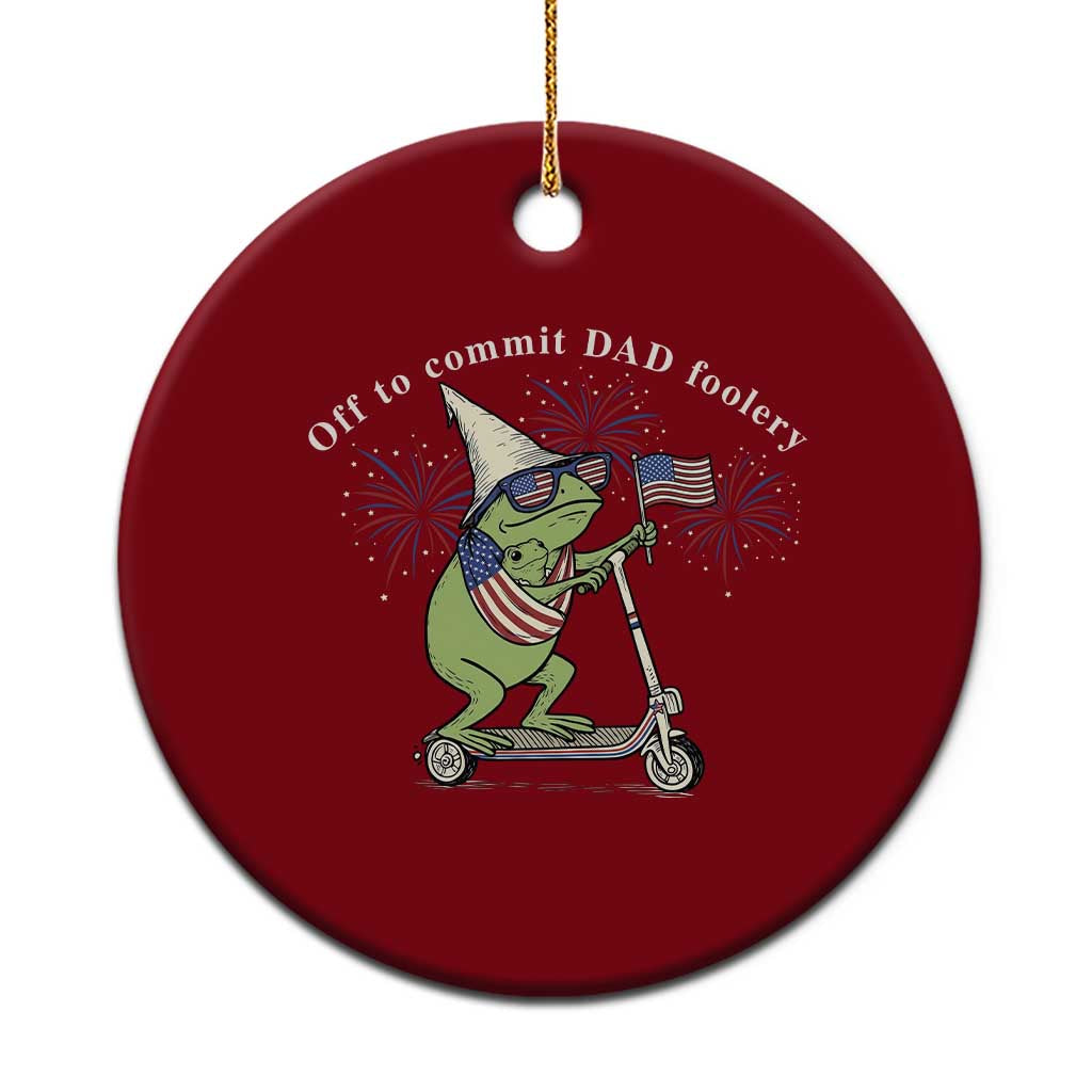 New Dad Frog 4th of July Ceramic Ornament Off to Commit Dad Foolery