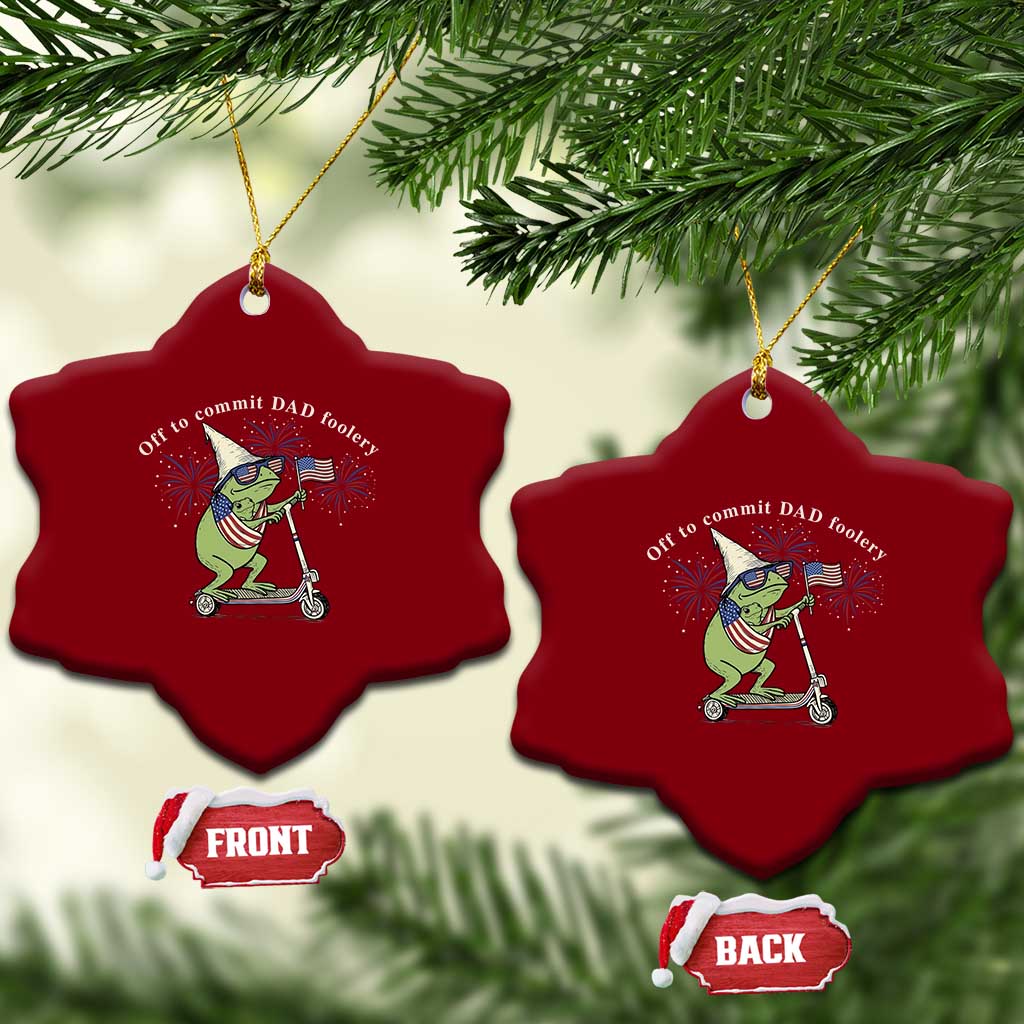New Dad Frog 4th of July Ceramic Ornament Off to Commit Dad Foolery