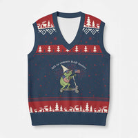 New Dad Frog 4th of July V-Neck Knit Sweater Vest Off to Commit Dad Foolery