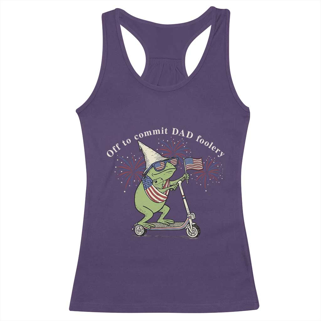 New Dad Frog 4th of July Racerback Tank Top Off to Commit Dad Foolery