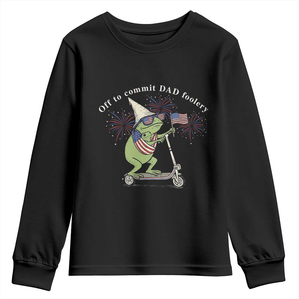 New Dad Frog 4th of July Youth Sweatshirt Off to Commit Dad Foolery