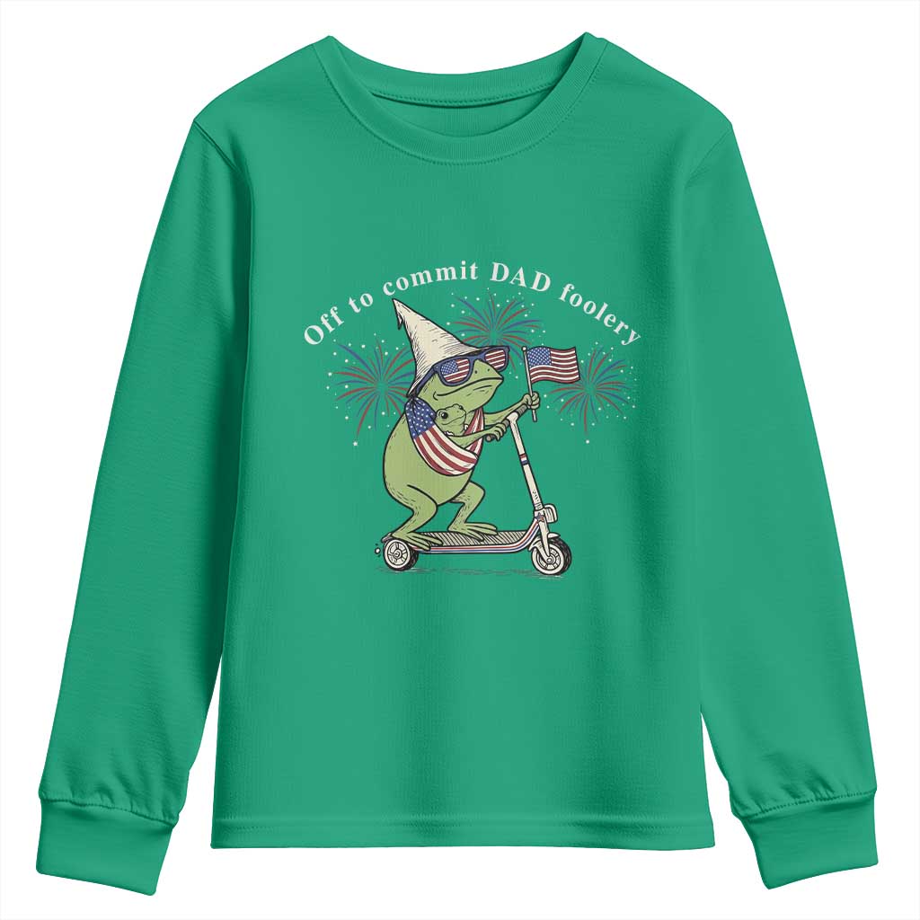New Dad Frog 4th of July Youth Sweatshirt Off to Commit Dad Foolery