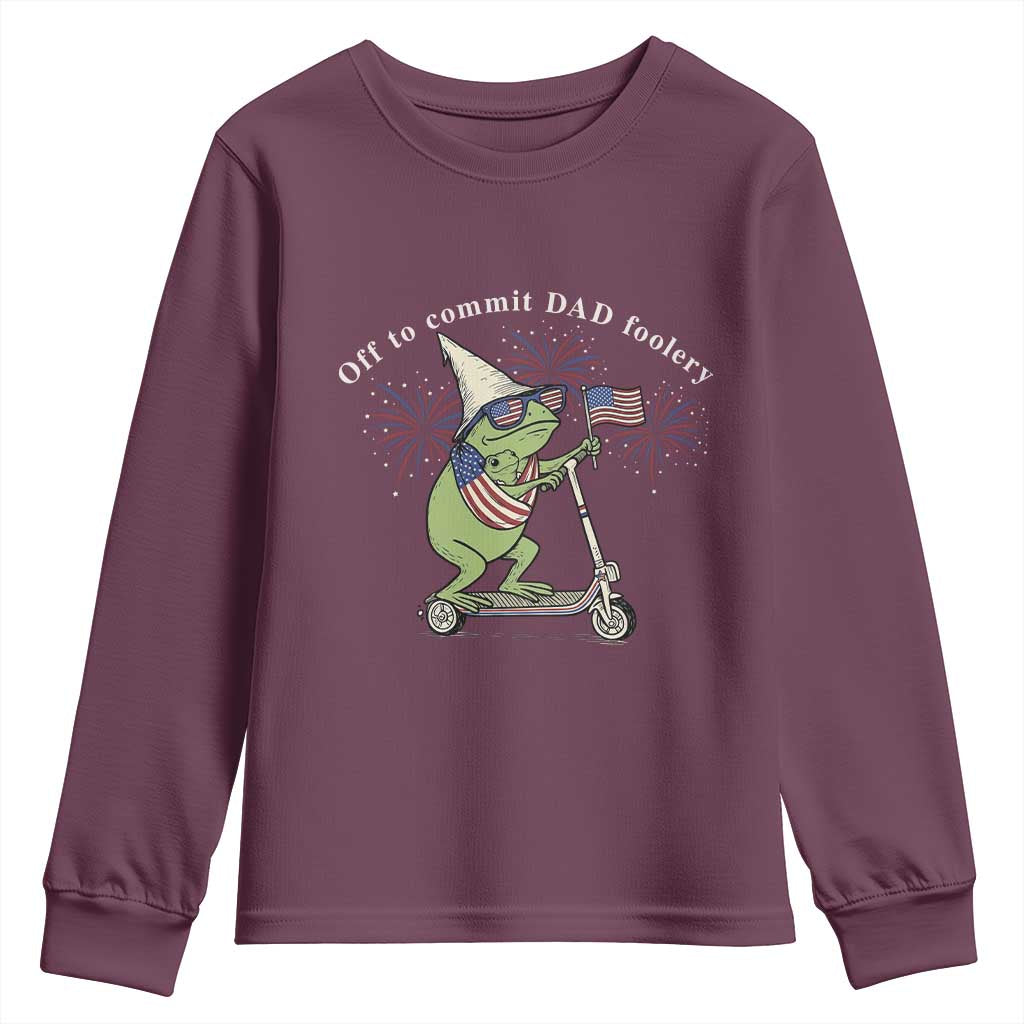 New Dad Frog 4th of July Youth Sweatshirt Off to Commit Dad Foolery