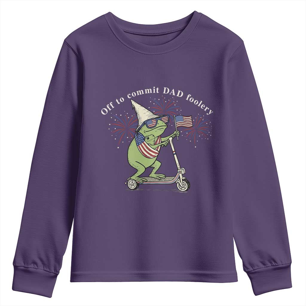 New Dad Frog 4th of July Youth Sweatshirt Off to Commit Dad Foolery
