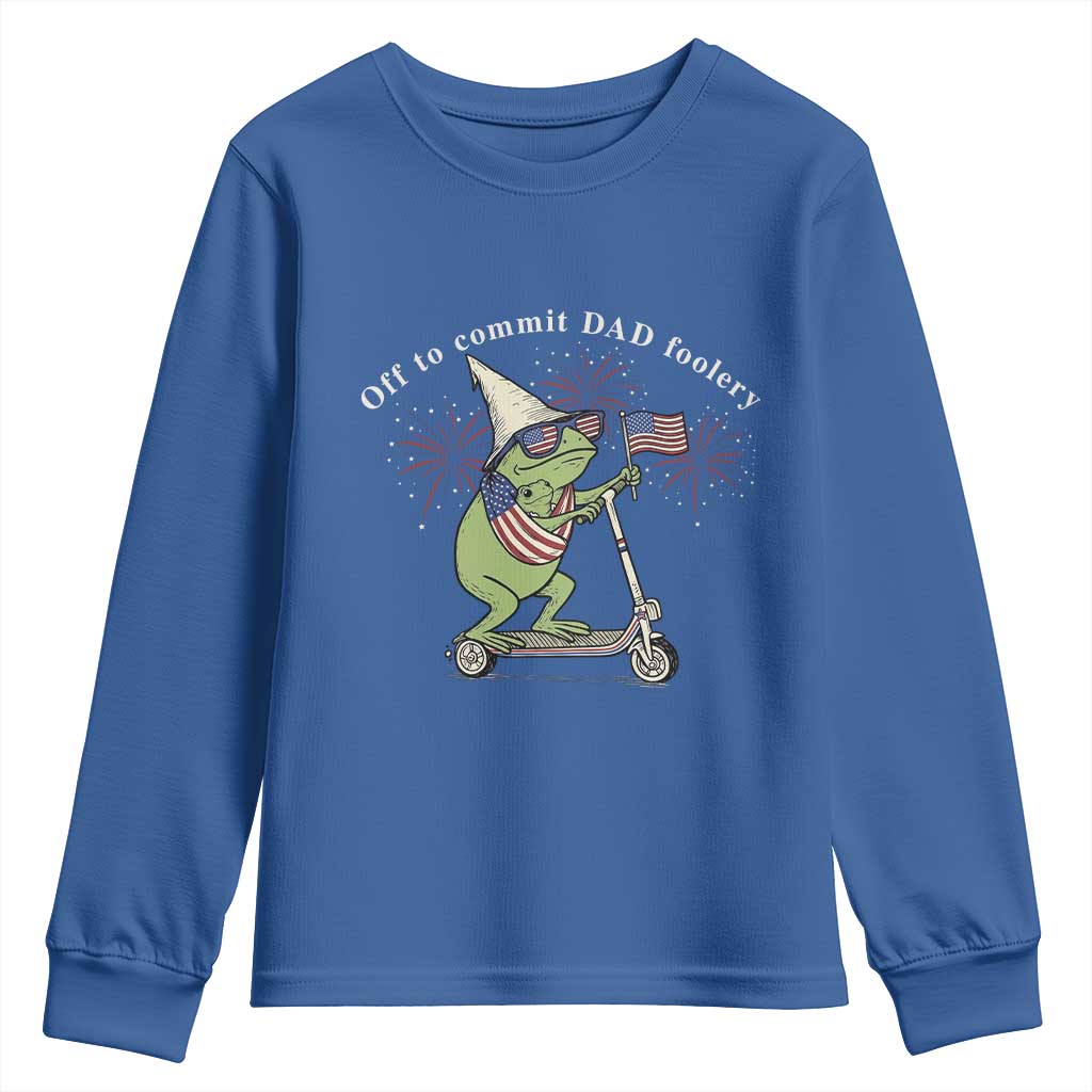 New Dad Frog 4th of July Youth Sweatshirt Off to Commit Dad Foolery