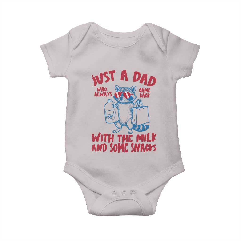 Just Dad Who Always Came Back With The Milk Baby Onesie Funny Raccoon Dad