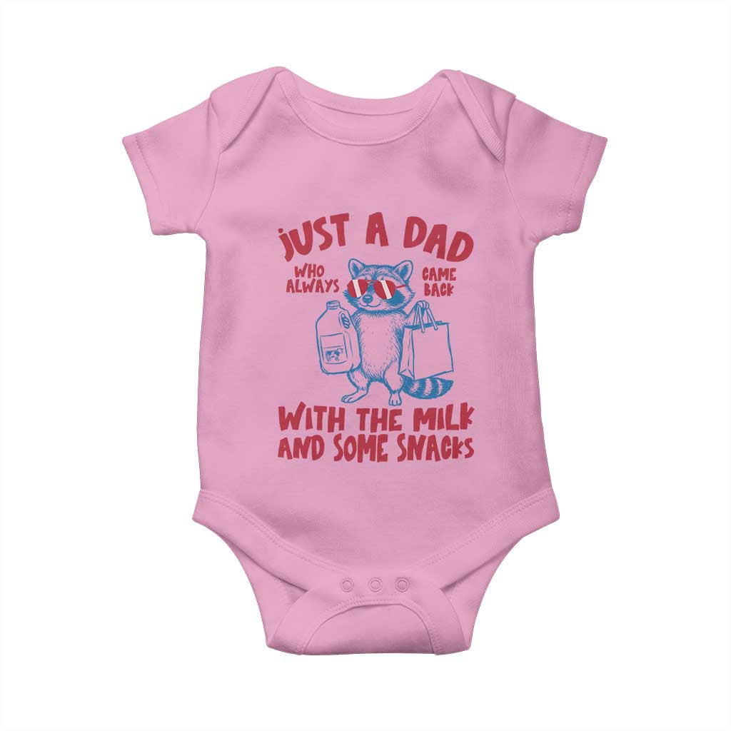 Just Dad Who Always Came Back With The Milk Baby Onesie Funny Raccoon Dad