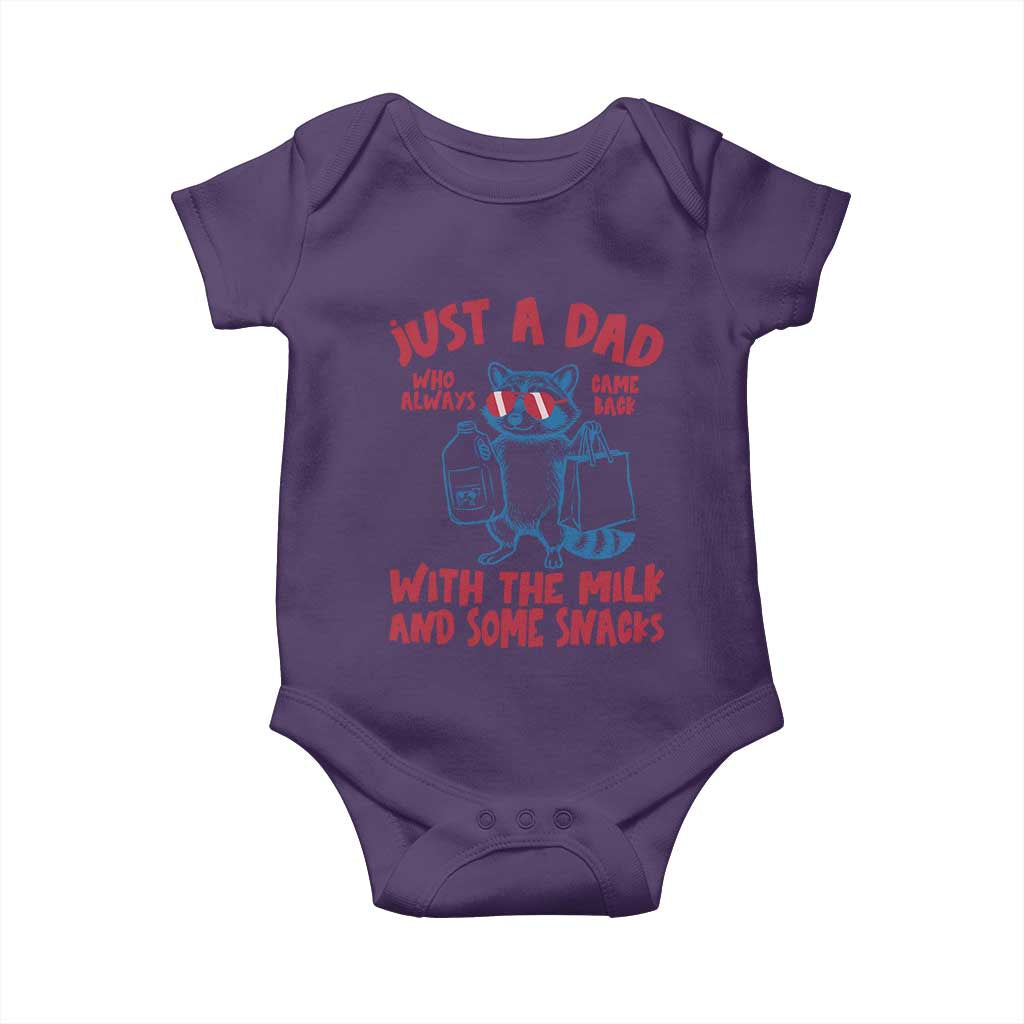 Just Dad Who Always Came Back With The Milk Baby Onesie Funny Raccoon Dad