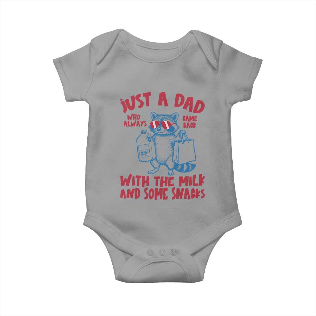 Just Dad Who Always Came Back With The Milk Baby Onesie Funny Raccoon Dad