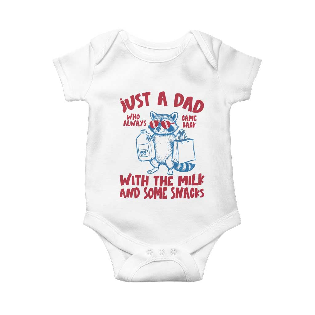 Just Dad Who Always Came Back With The Milk Baby Onesie Funny Raccoon Dad
