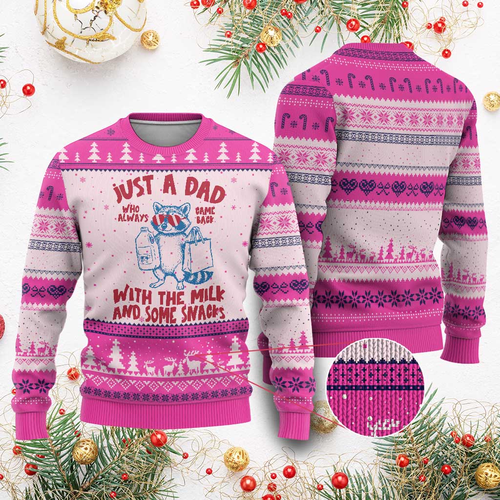 Just Dad Who Always Came Back With The Milk Ugly Christmas Sweater Funny Raccoon Dad