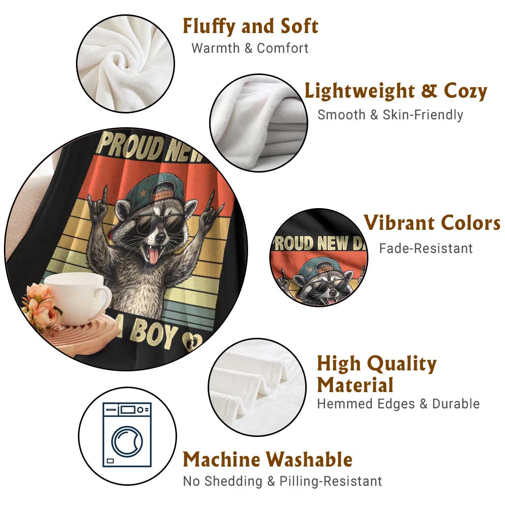 Proud New Dad It's A Boy Throw Blanket Funny Raccoon Humor Father's Day