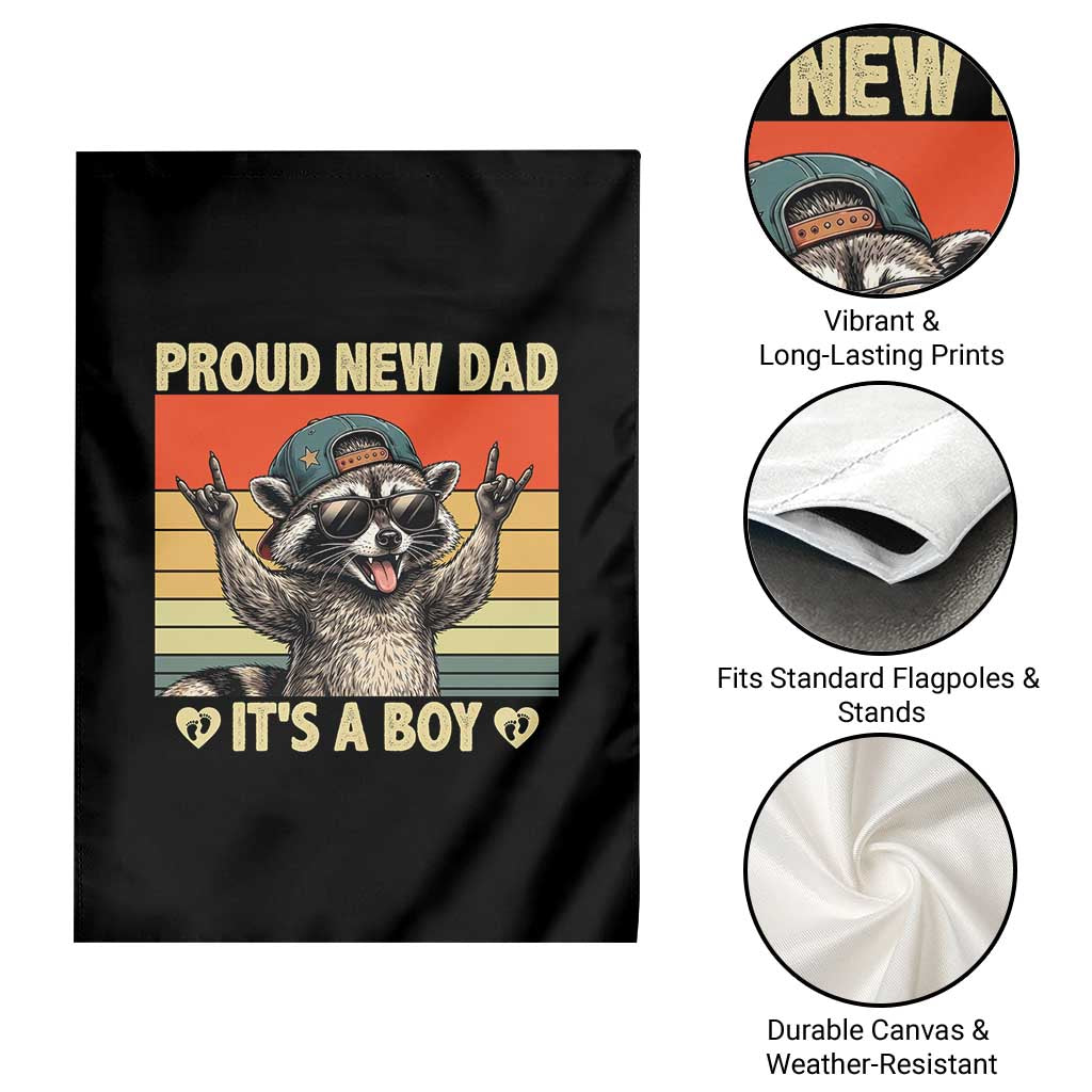 Proud New Dad It's A Boy Garden Flag Funny Raccoon Humor Father's Day