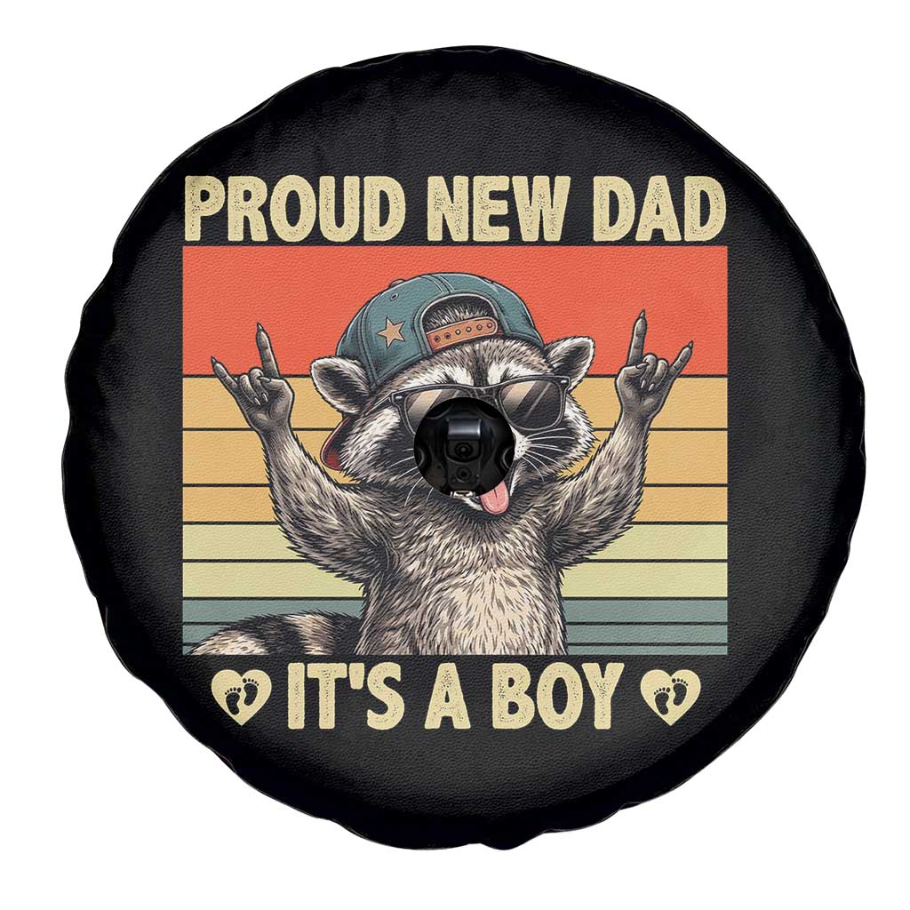 Proud New Dad It's A Boy Spare Tire Cover Funny Raccoon Humor Father's Day