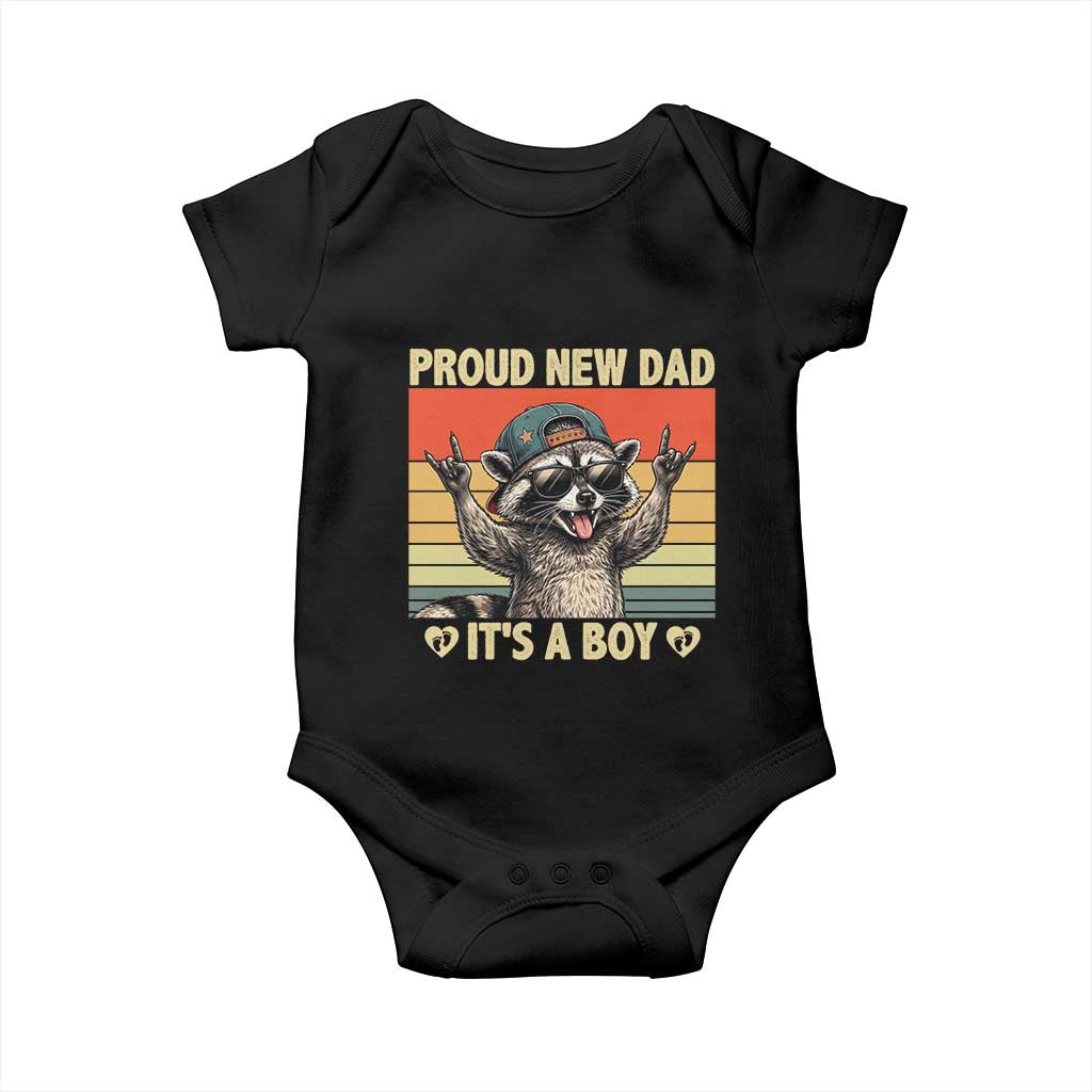 Proud New Dad It's A Boy Baby Onesie Funny Raccoon Humor Father's Day