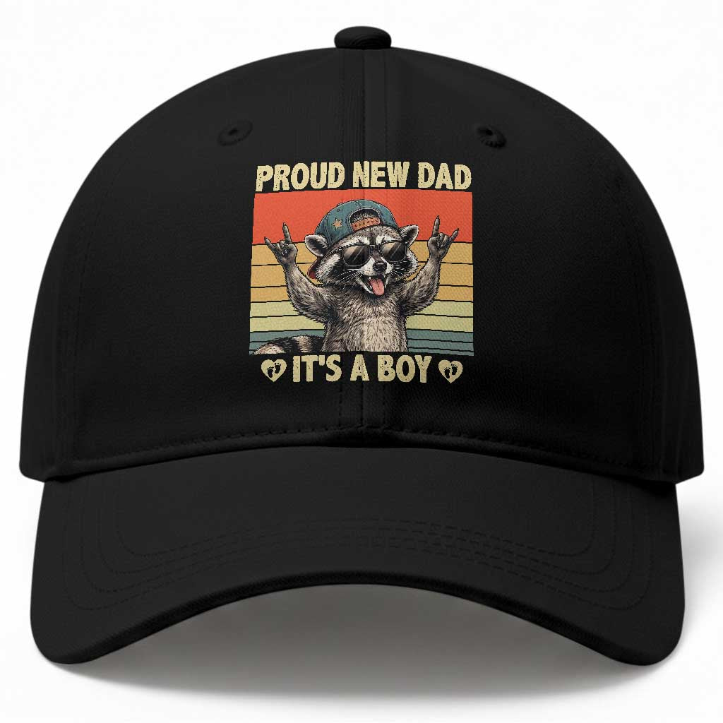Proud New Dad It's A Boy Baseball Cap Funny Raccoon Humor Father's Day