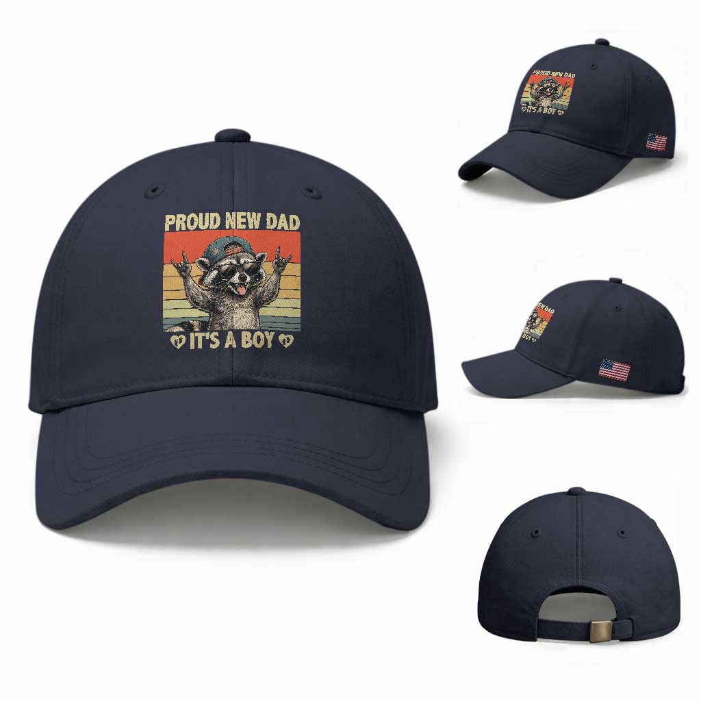 Proud New Dad It's A Boy Baseball Cap Funny Raccoon Humor Father's Day