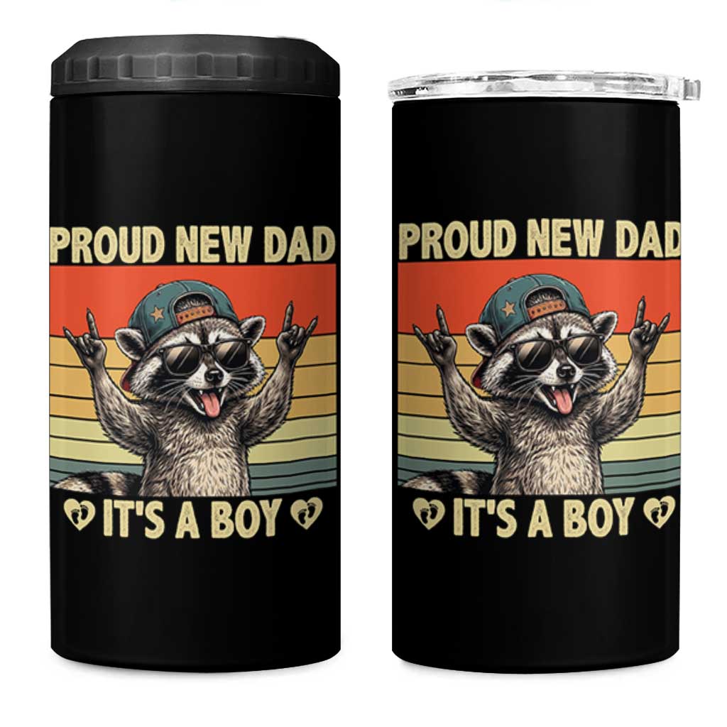 Proud New Dad It's A Boy 4 in 1 Can Cooler Tumbler Funny Raccoon Humor Father's Day