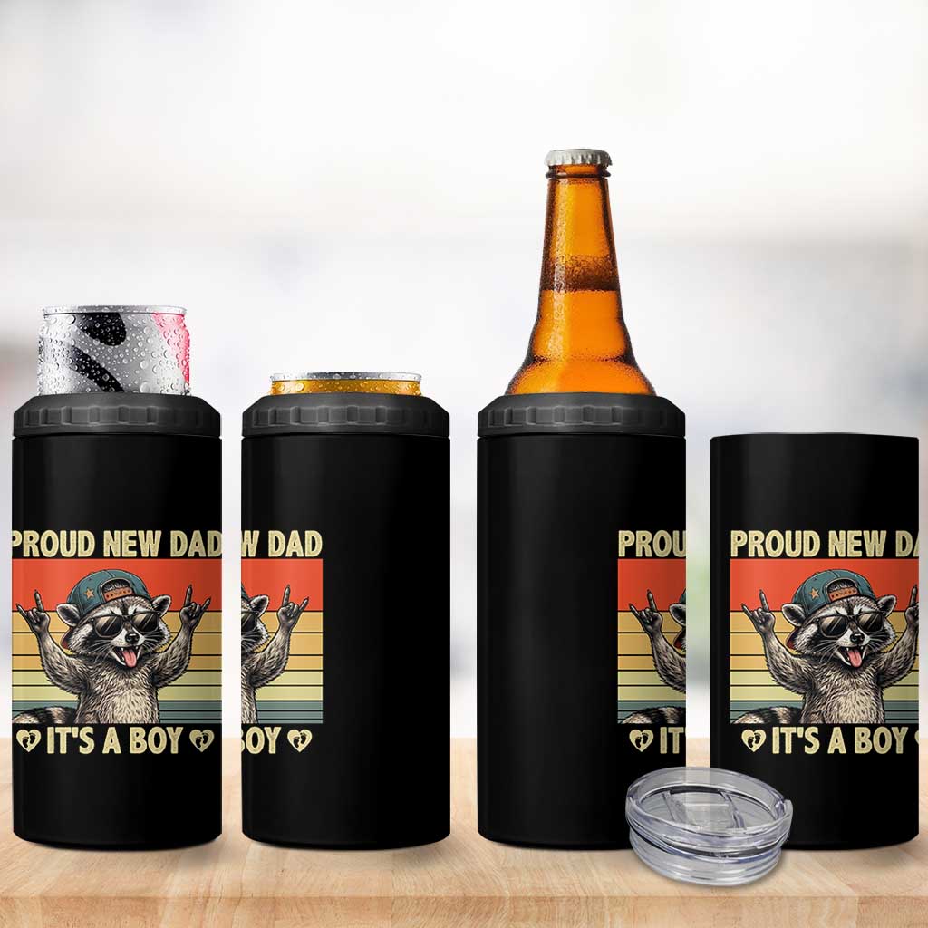 Proud New Dad It's A Boy 4 in 1 Can Cooler Tumbler Funny Raccoon Humor Father's Day