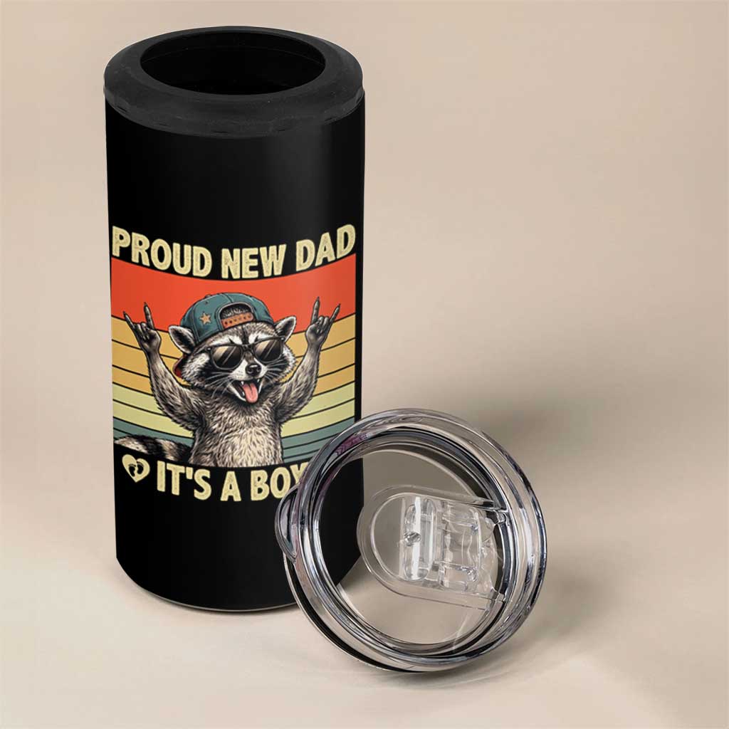 Proud New Dad It's A Boy 4 in 1 Can Cooler Tumbler Funny Raccoon Humor Father's Day