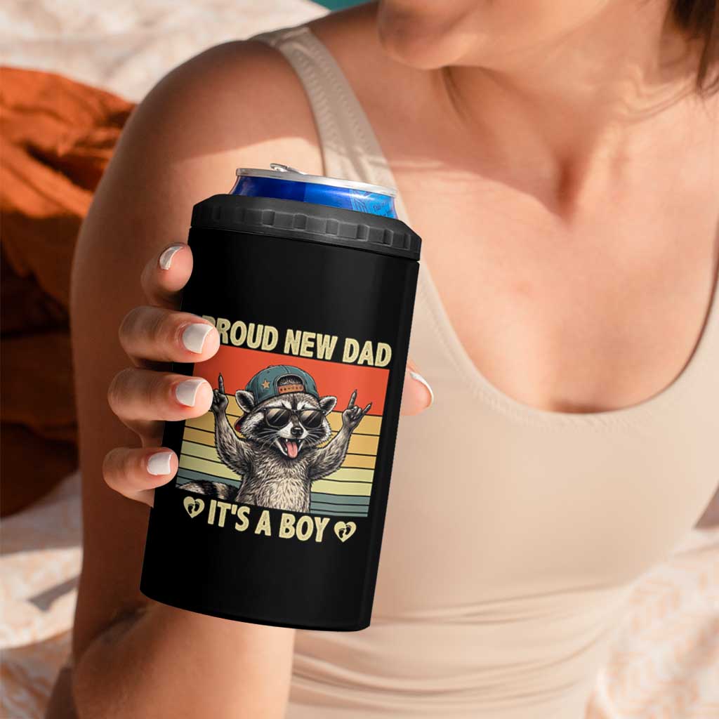Proud New Dad It's A Boy 4 in 1 Can Cooler Tumbler Funny Raccoon Humor Father's Day
