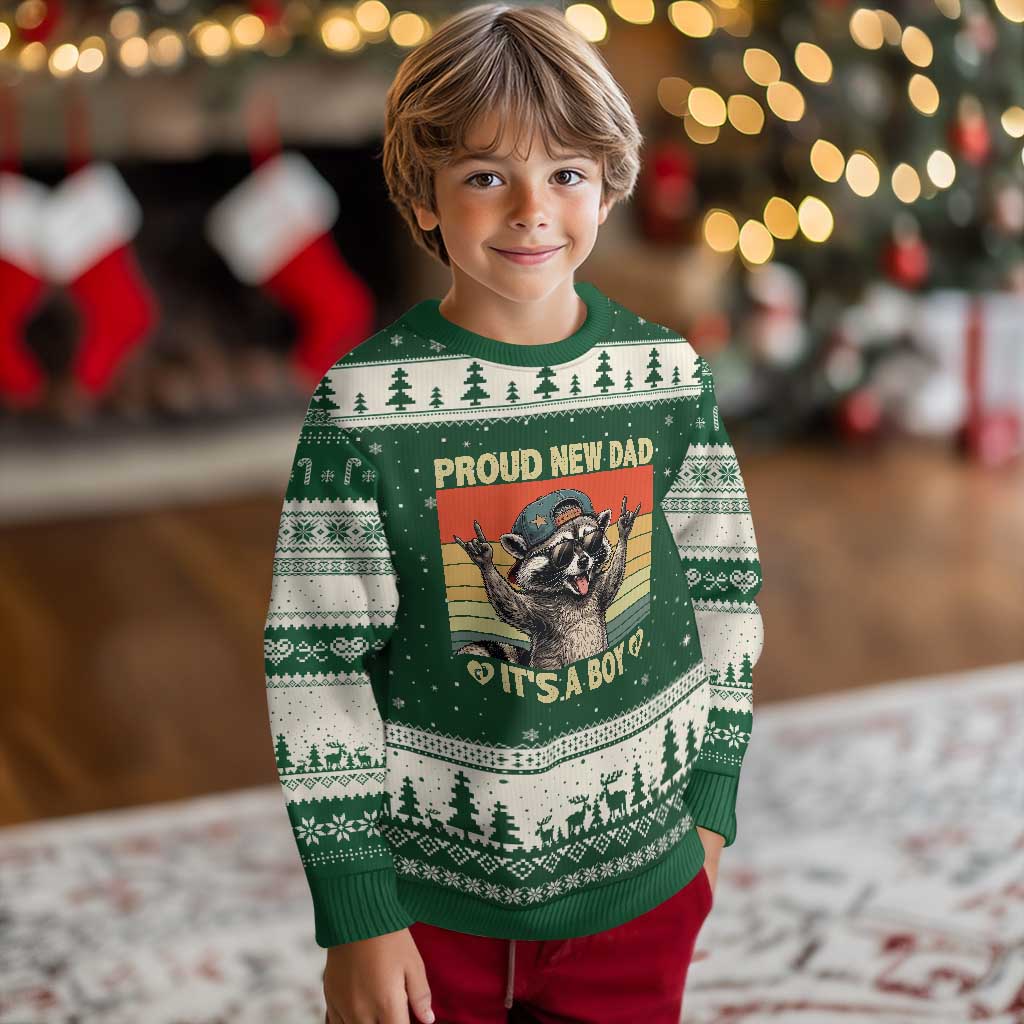 Proud New Dad It's A Boy Ugly Christmas Sweater Funny Raccoon Humor Father's Day