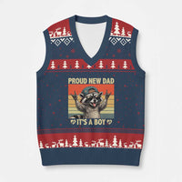 Proud New Dad It's A Boy V-Neck Knit Sweater Vest Funny Raccoon Humor Father's Day