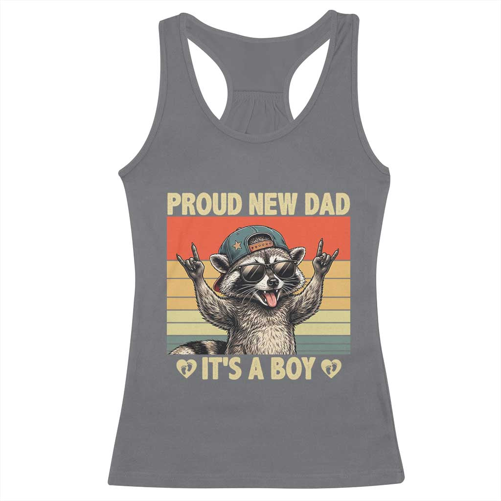 Proud New Dad It's A Boy Racerback Tank Top Funny Raccoon Humor Father's Day