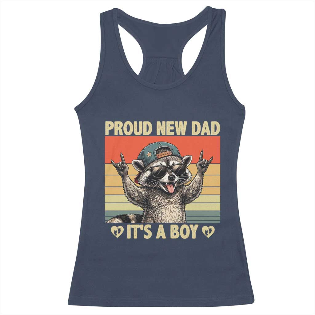 Proud New Dad It's A Boy Racerback Tank Top Funny Raccoon Humor Father's Day