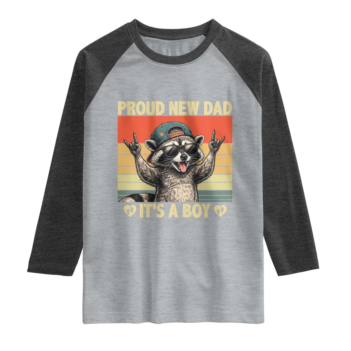 Proud New Dad It's A Boy Raglan Shirt Funny Raccoon Humor Father's Day