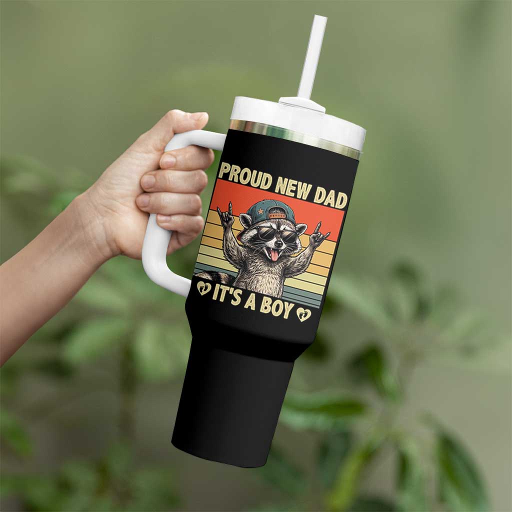Proud New Dad It's A Boy Tumbler With Handle Funny Raccoon Humor Father's Day