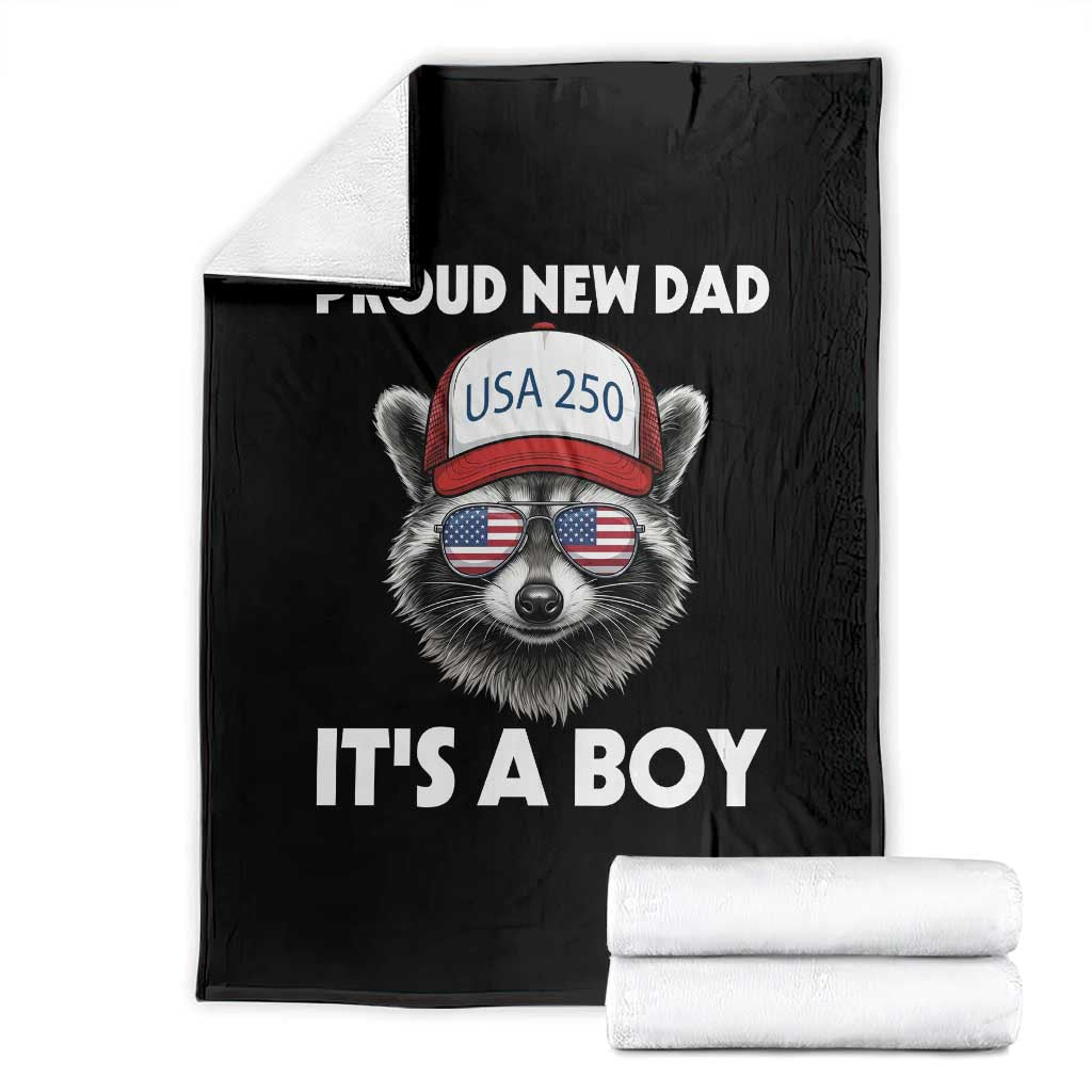 Proud New Dad It's A Boy Throw Blanket Raccoon Patriotic America 250th Anniversary