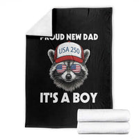 Proud New Dad It's A Boy Throw Blanket Raccoon Patriotic America 250th Anniversary