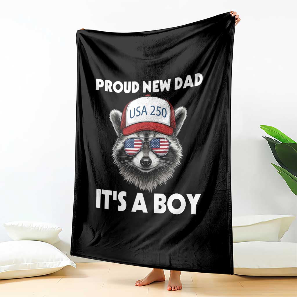 Proud New Dad It's A Boy Throw Blanket Raccoon Patriotic America 250th Anniversary