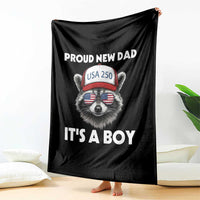 Proud New Dad It's A Boy Throw Blanket Raccoon Patriotic America 250th Anniversary