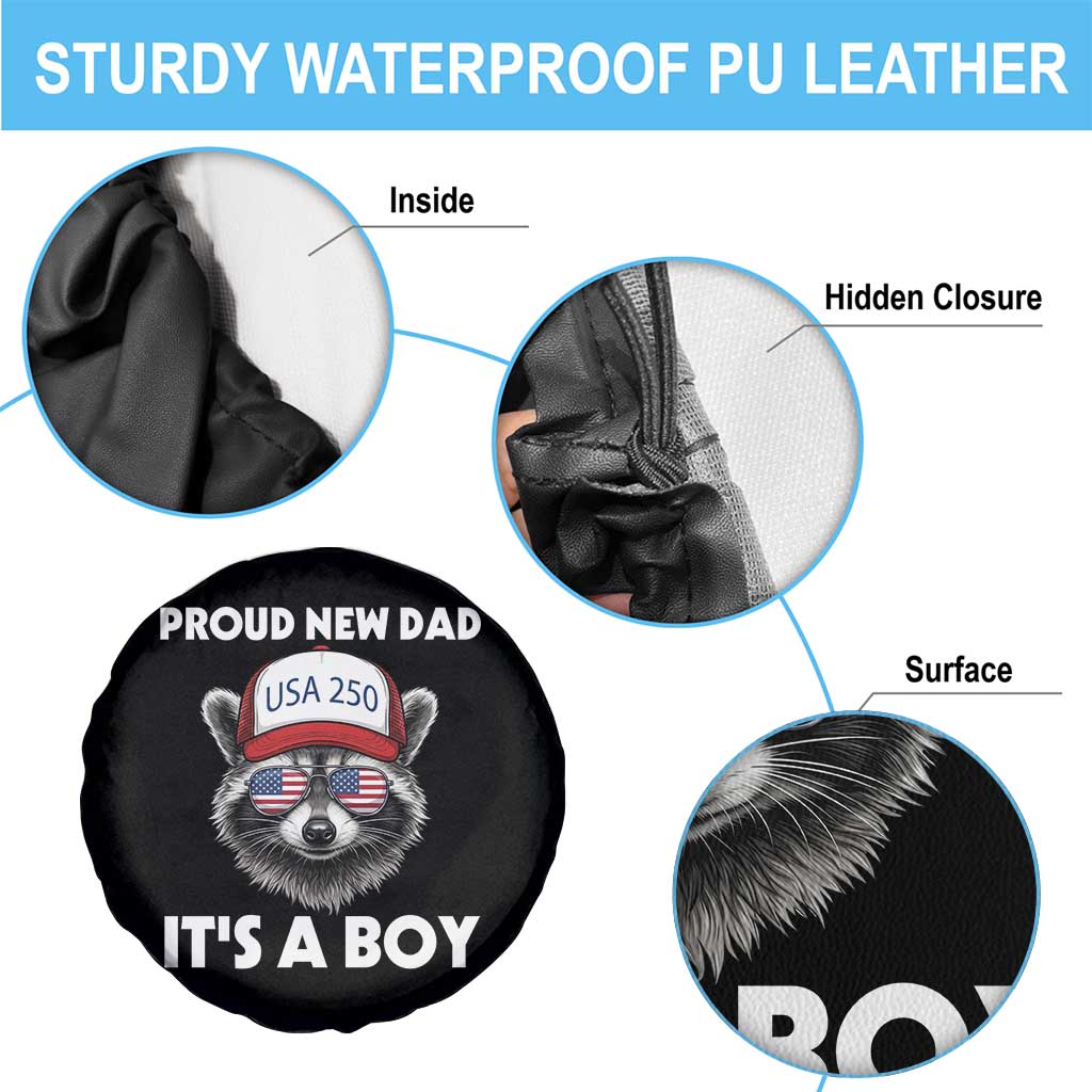 Proud New Dad It's A Boy Spare Tire Cover Raccoon Patriotic America 250th Anniversary