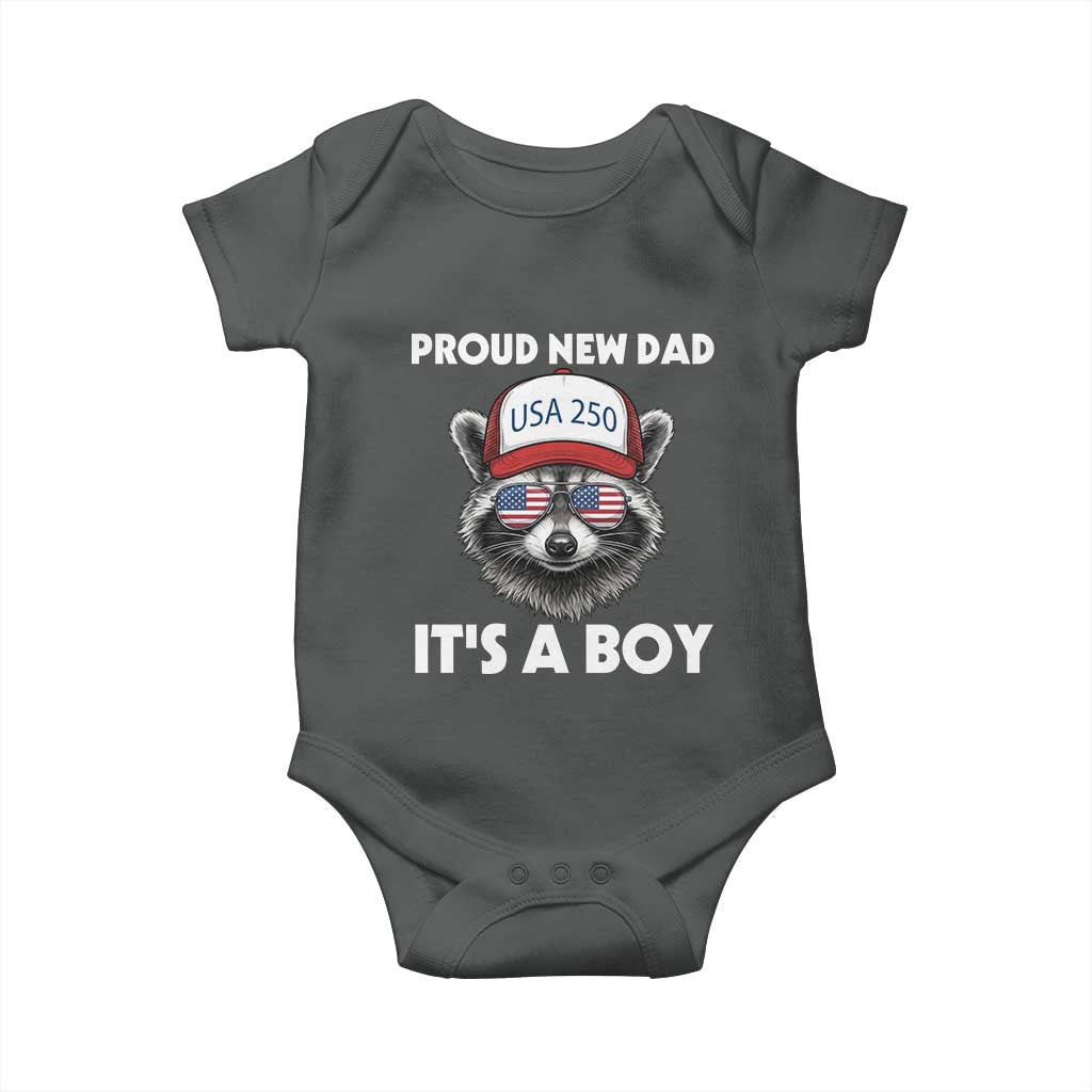 Proud New Dad It's A Boy Baby Onesie Raccoon Patriotic America 250th Anniversary