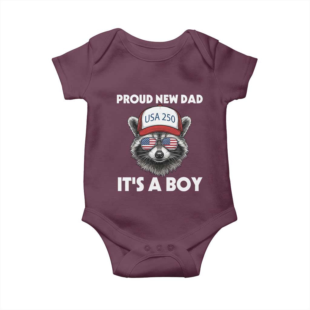 Proud New Dad It's A Boy Baby Onesie Raccoon Patriotic America 250th Anniversary