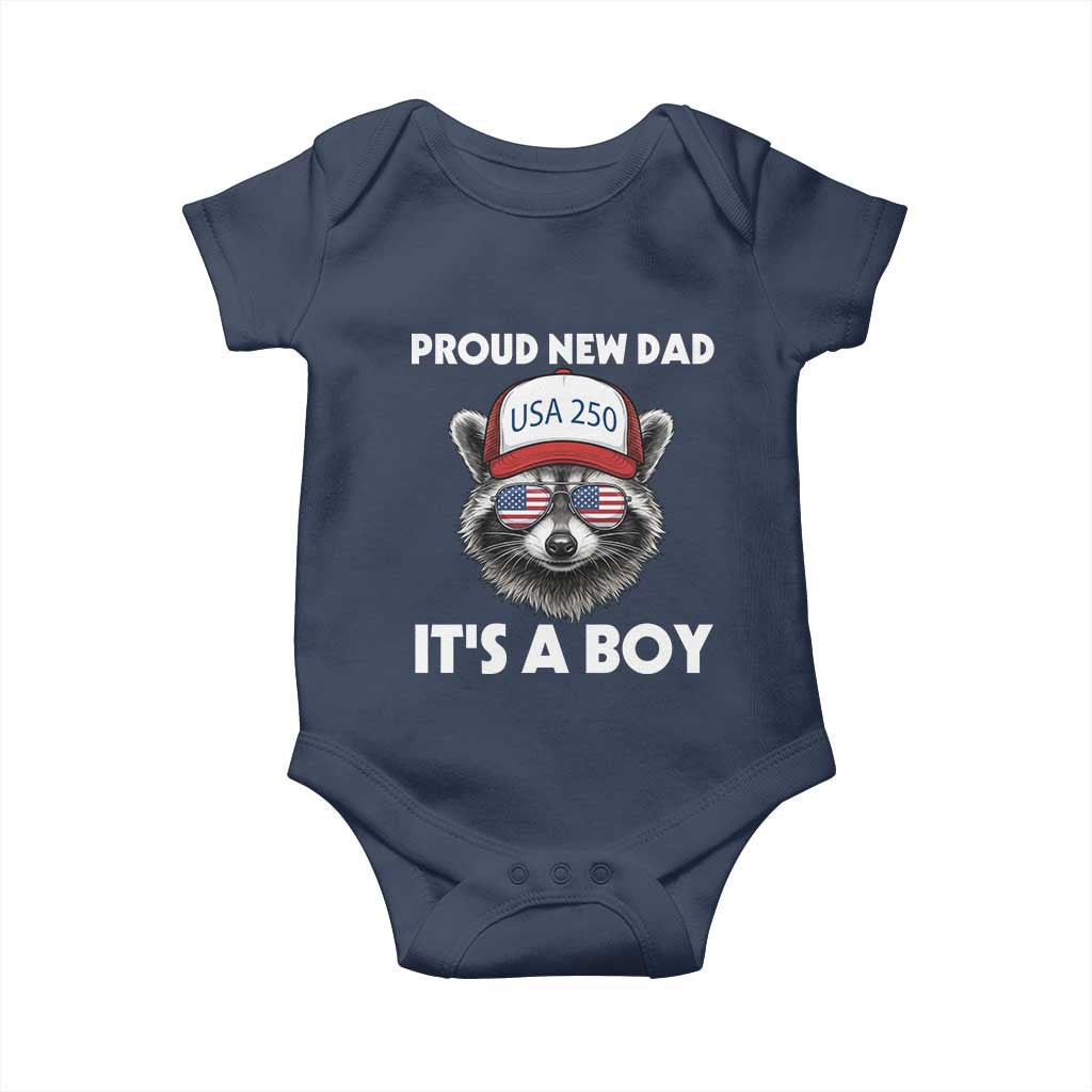 Proud New Dad It's A Boy Baby Onesie Raccoon Patriotic America 250th Anniversary