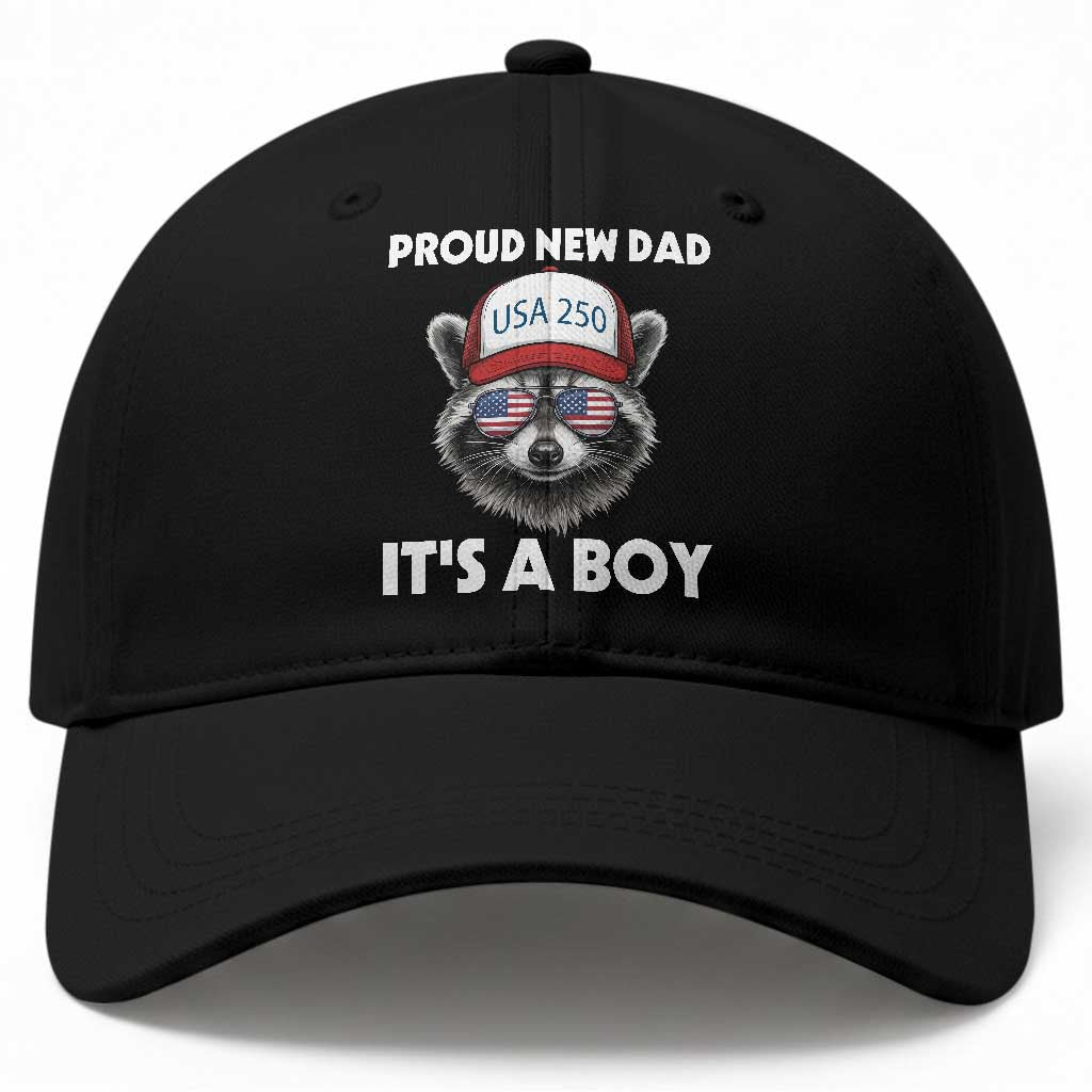Proud New Dad It's A Boy Baseball Cap Raccoon Patriotic America 250th Anniversary