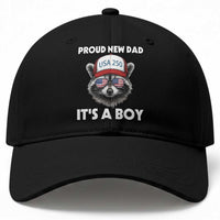 Proud New Dad It's A Boy Baseball Cap Raccoon Patriotic America 250th Anniversary