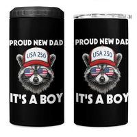 Proud New Dad It's A Boy 4 in 1 Can Cooler Tumbler Raccoon Patriotic America 250th Anniversary