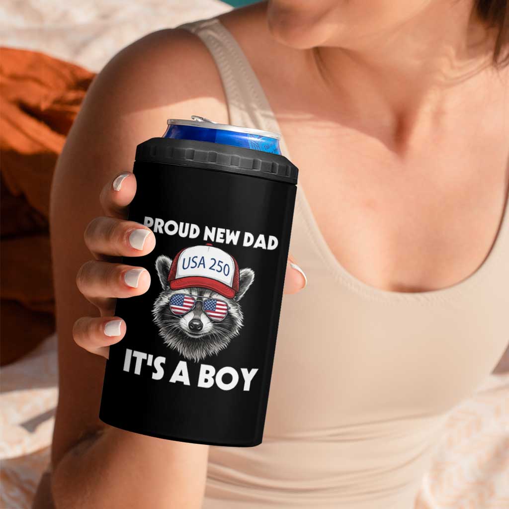 Proud New Dad It's A Boy 4 in 1 Can Cooler Tumbler Raccoon Patriotic America 250th Anniversary