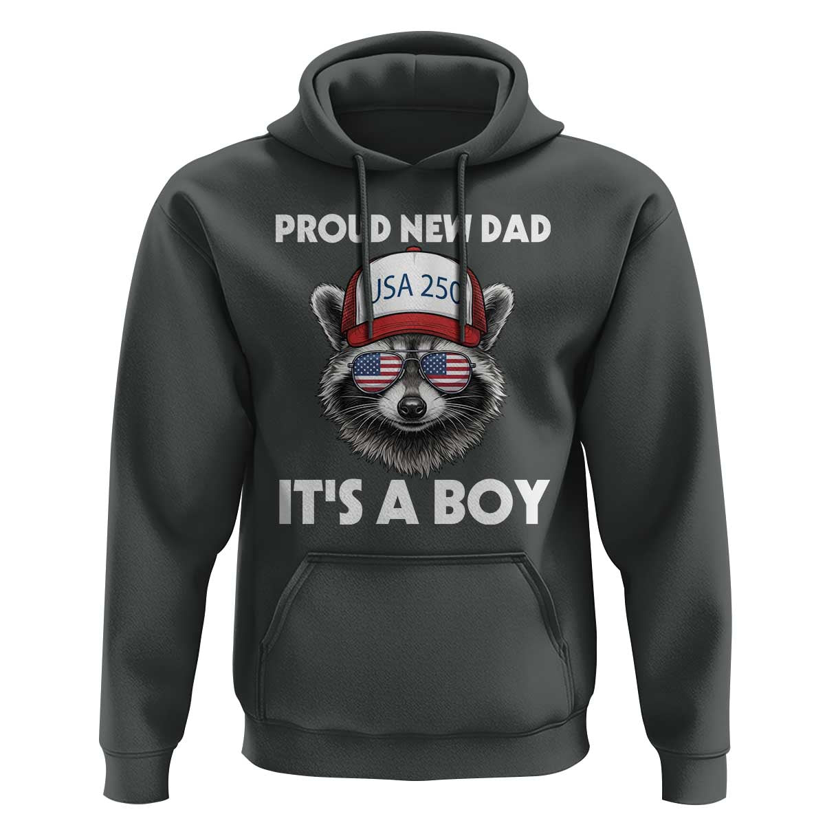 Proud New Dad It's A Boy Hoodie Raccoon Patriotic America 250th Anniversary