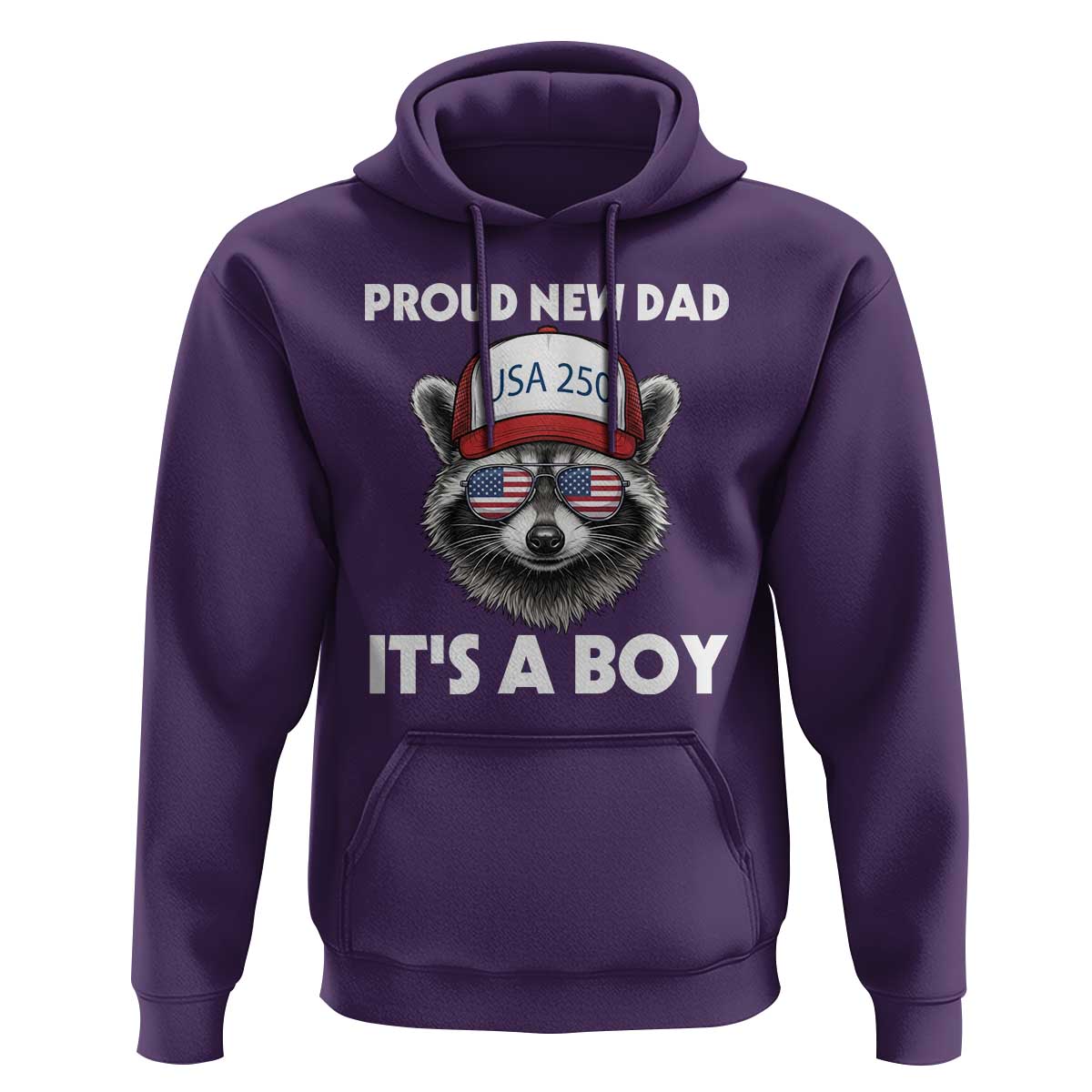 Proud New Dad It's A Boy Hoodie Raccoon Patriotic America 250th Anniversary