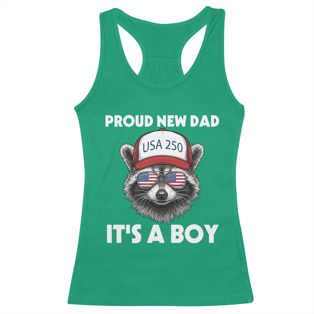 Proud New Dad It's A Boy Racerback Tank Top Raccoon Patriotic America 250th Anniversary