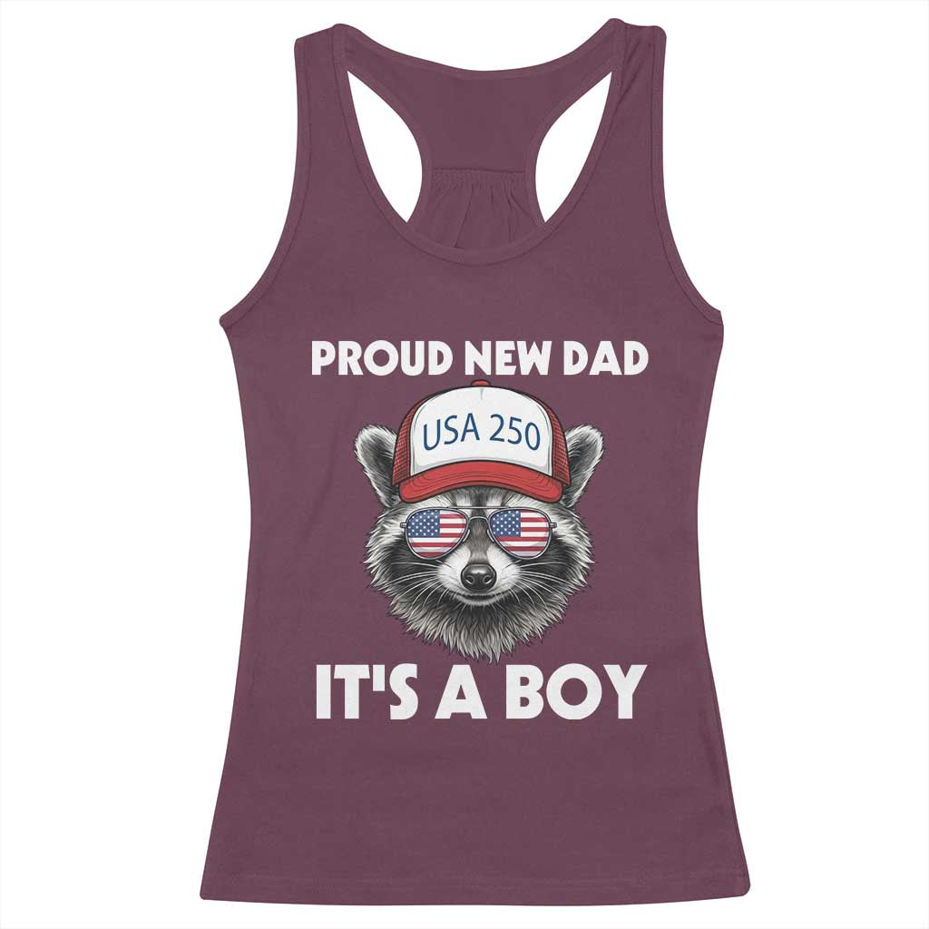 Proud New Dad It's A Boy Racerback Tank Top Raccoon Patriotic America 250th Anniversary