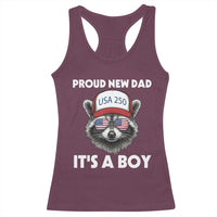 Proud New Dad It's A Boy Racerback Tank Top Raccoon Patriotic America 250th Anniversary
