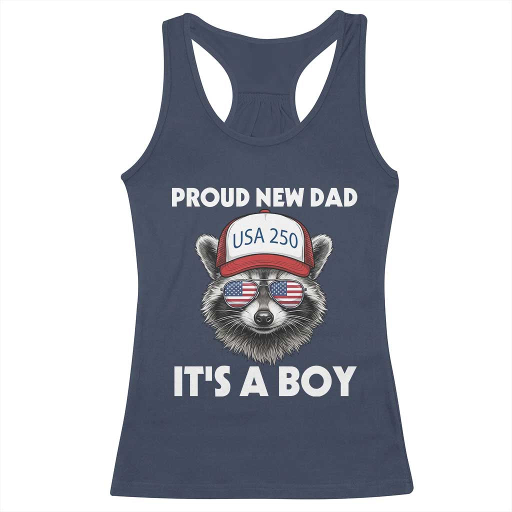 Proud New Dad It's A Boy Racerback Tank Top Raccoon Patriotic America 250th Anniversary