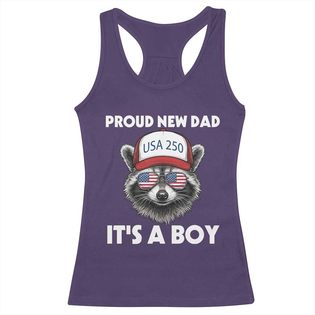 Proud New Dad It's A Boy Racerback Tank Top Raccoon Patriotic America 250th Anniversary